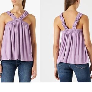United colours of Benetton lilac purple ruffle frill flowy halter top blouse M